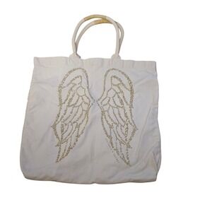Victoria's Secret Angel Wings Tote White Rhinestone Canvas Bag Carryall‎ VS